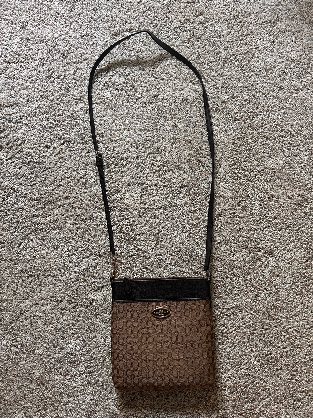 Coach Brown Signature Crossbody with Black Trim
